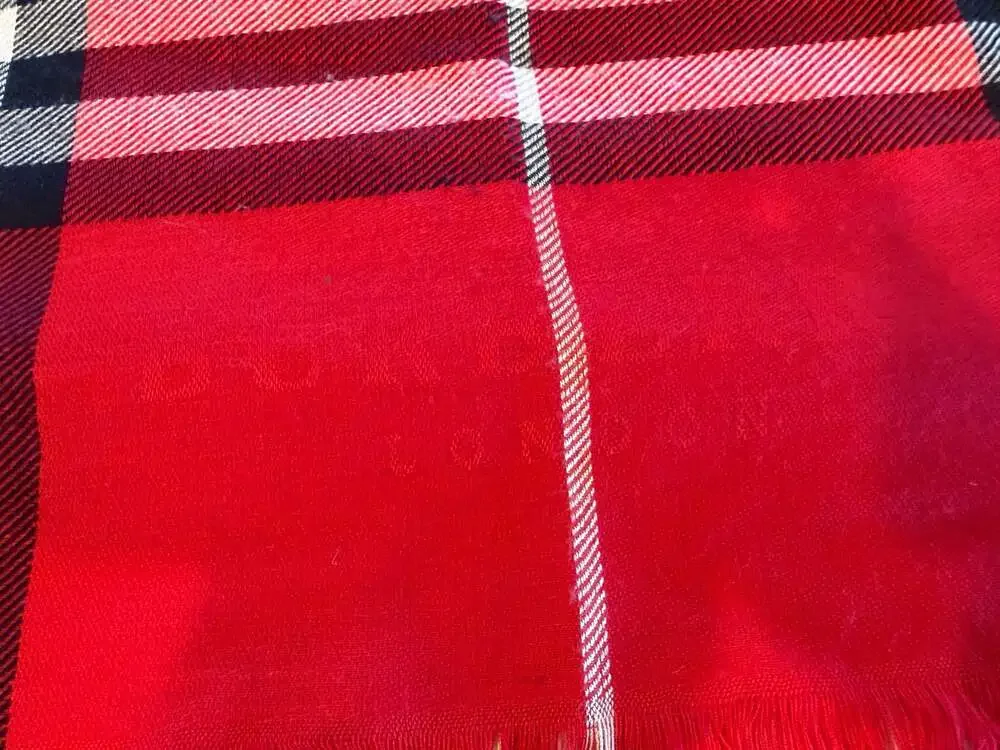 Vintage Burberry London Equestrian Knight Check Red Scarf in Cashmere and Silk